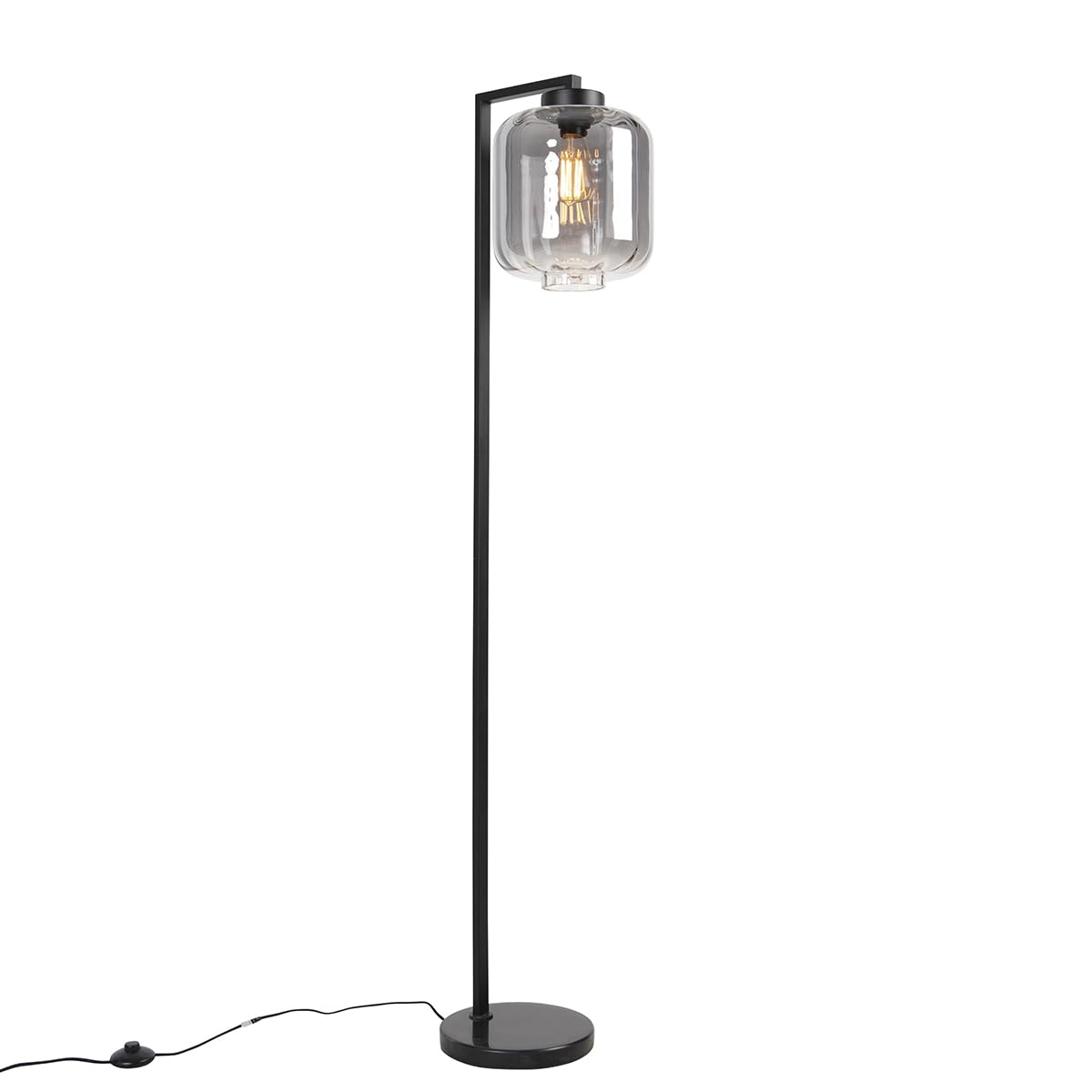 Qazqa - Smart Floor lamp Black with Smoke Glass incl. WiFi ST64 - Qara Down- - Design - LED E27 | 1 Light - Glass Floor lamp - Suitable for Living Room I Bedroom I