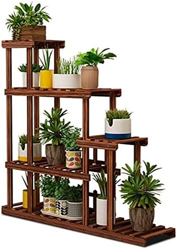 Shelves Flower rack Plant Stands Anti-corrosion 5 Tiers with Wheels Plant Display Racks Garden Wooden Shelving Indoor/Outdoor Decorative Shelf Floor Stand 98 x 25 x 98cm JB-Tong