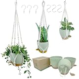 BLEAFLUV Hanging Planters with Macrame Plant Hangers for Indoor Outdoor Plants, 3 Set Hanging Baskets Flower Pots Holders 35''/27''/21'', Self-Watering Pots 7''/6''/5.5'', Boho Home Decor, Green