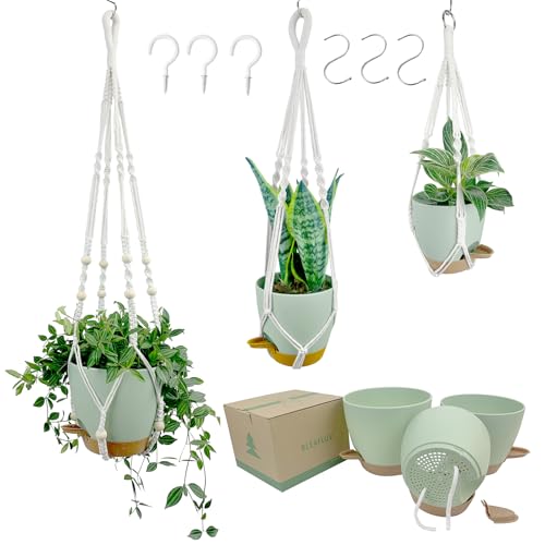BLEAFLUV Hanging Planters with Macrame Plant Hangers for Indoor Outdoor