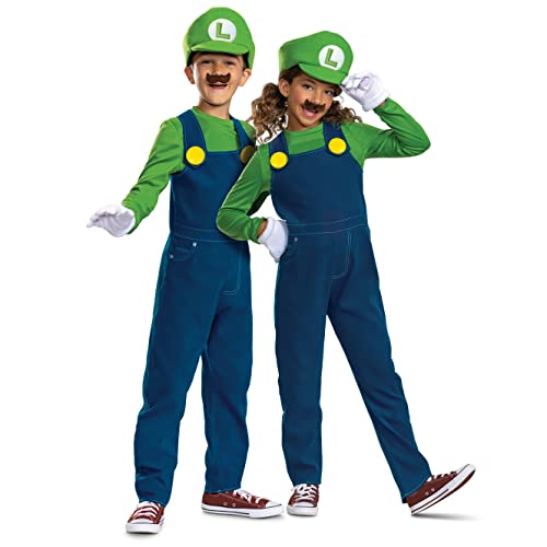 Disguise Luigi Costume for Kids, Official Super Mario Bros Costume and Accessories for Children, Size (10-12)