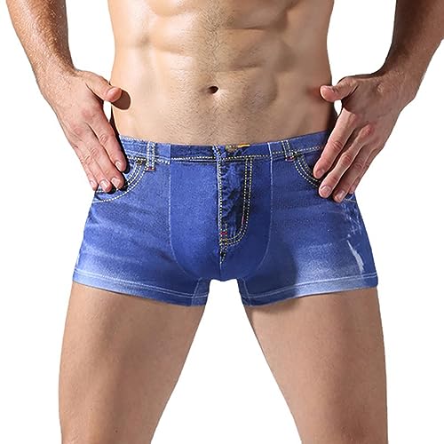 Men's Cotton Fake Jean Boxer Briefs Underwear U Pouch Cowboy Printed Boxer Trunks Panties2