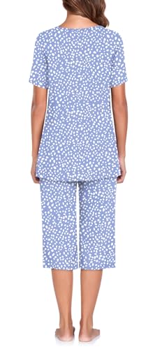 TAOHUADAO Women's Pajamas Set with 2 Pockets Capri Pants with Short Sleeve Top Ladies Sleepwear4