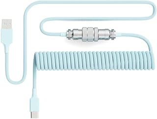 Pwnage Ultra Custom Coiled Aviator USB C Cable for Gaming Keyboard, Double-Sleeved Mechanical Keyboard Cable with Detachable Metal Aviator, 1.8M USB-A to USB-C, Pink Color (Mint)
