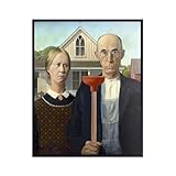 Vintage Humor Bathroom Decor - 11x14 Funny Bathroom Wall Art - American Gothic Plunger Parody, Classic Print for Powder Room, Toilet, Restroom - Farmhouse Home Decorations, Gag Gift for Art Lovers