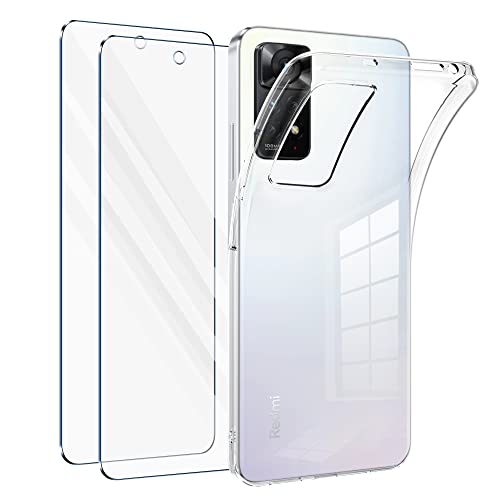 Vauki Capa para Xiaomi Redmi Note 11 Pro com 2 protetor de ecrã, capa de silicone transparente suave e vidro temperado, ultra fina TPU anti-impactos Case Cover para Redmi Note 11 Pro 6,67"