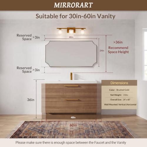 Image of MIRRORART Scalloped Gold Bathroom Mirrors for Wall, 24x48'' Brass Mirror