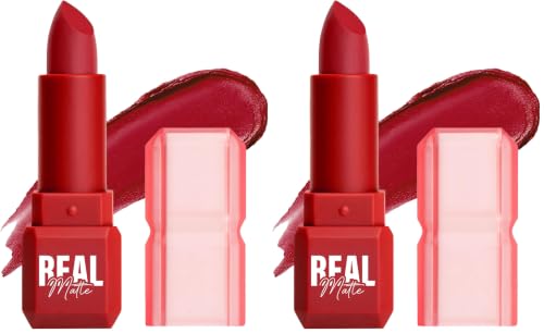 Image of Mila Beaute Real Matte Lipstick | Enriched With Rosehip Extract | Ultra Matte Finish & Long Lasting I Single Swipe, Lightweight & Comfortable - 16-ENGLISH RED (Pack of 2)