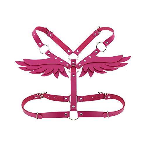 Ccai Jewelry Wings Leather Harness Goth Punk Body Chain Women S Summer Festival Girls Lingerie Cage Rave Babe Jewelry-Rose red-
