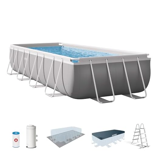 Intex 26792NP – Piscina Fuori Terra Prisma Frame Rettangolare, Pompa Filtro 3785 L/h, Scaletta, Telo Base e Copertura, 10874 L, Acciaio e PVC, Grigio, 488x244x107 cm