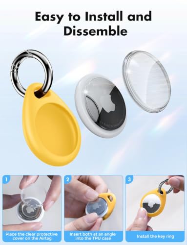 Image of UNBREAKcable Holder for Apple AirTag - 4 Pack [Fit Tightly Design] [Easy to Install] [Hold Air Tag Securely] Waterproof TPU Shell Protective Case with All Metal Keychain Key Ring Clip