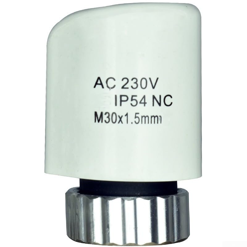 230V Normally Closed Thermal Electric Actuator for Underfloor Heating Manifolds – 110N Thrust, IP54 Rated, M30×1.5mm Thread, 3.5–4mm, 2VA Power,(Normally Close)