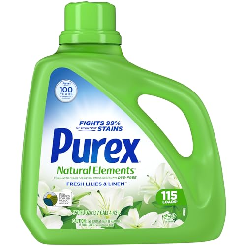 Purex Liquid Laundry Detergent, Natural Elements Linen & Lilies, 150 Fluid Ounces, 115 Loads Purex Liquid Laundry Detergent, Natural Elements Linen & Lilies, 150 Fluid Ounces, 115 Loads