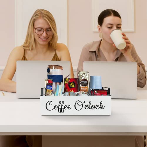 Coffee Station Organizer With Small Removable Dividers, Wooden Coffee Bar Accessories Storage For Countertop, Farmhouse Kcup Coffee Pod Holder Basket With Handle For Coffee Lover (White) #TOP5