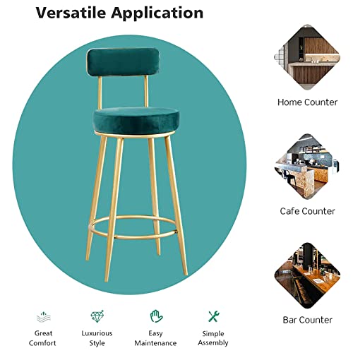 Tabouret de bar en velours vert confortable pour éviter le mal de dos