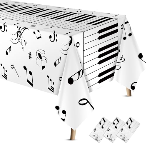 VitalCozy 3 Pcs Musical Notes Plastic Tablecloth 54 x 108 Inch Music Notes Party Decorations Disposable Piano Music Table Cloth Musical Theme Party Supplies Social Media Table Cover for Birthday