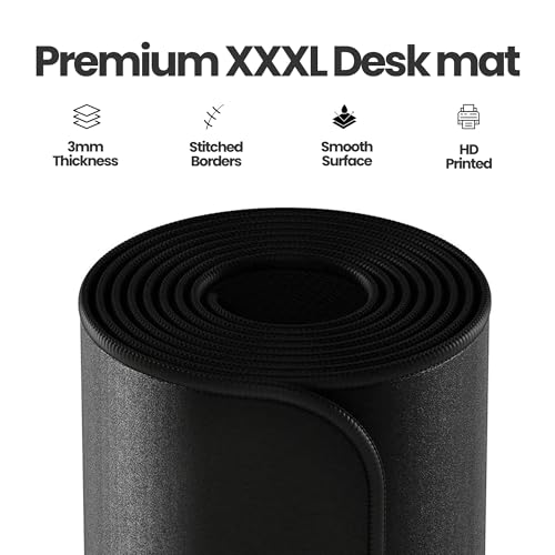 Image of Dark Skull Extended Desk Mat 458 x 915 mm | Premium Desk Mat with Stitched Edges | 3mm Thick Non-Slip Desk Pad for Gaming, Office & Workstation