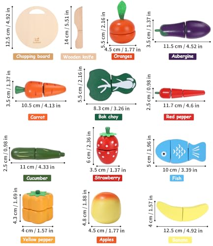 Cexovo Kinderküche Spielküche Zubehör aus Holz,Küchenspielzeug Küche Kinder Holzspielzeug Obst Gemüse Lebensmittel mit Klett-Verbindung Lernspielzeug Rollenspiele Pädagogisches Spielzeug Geschenk