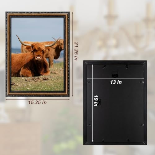 Image of Black 13x19 Picture Frame Wood Vintage Picture Frames Antique | Real Glass, Easy Photo Changes, Wall Hanging