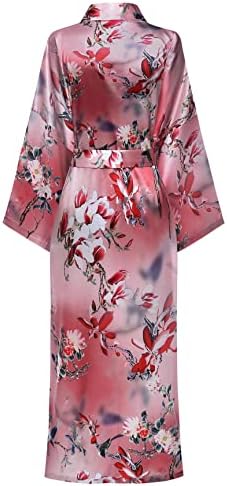 DandyChic Women's Long Floral Satin Robes Imitation Silk Sleepwear Bridal Dressing Gown for Bridesmaid Nightgown