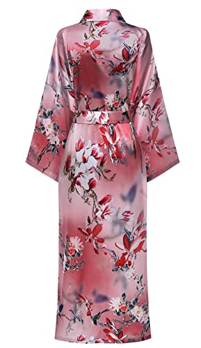 DandyChic Women's Long Floral Satin Robes Imitation Silk Sleepwear Bridal Dressing Gown for Bridesmaid Nightgown