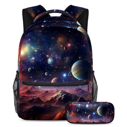 Sac à dos Galactic Space et trousse assortie multicolore pour l'école