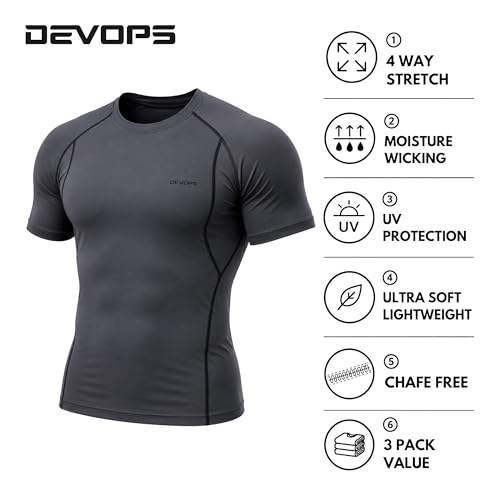 Image of DEVOPS 3 Pack Men's Athletic Short Sleeve Compression Shirts