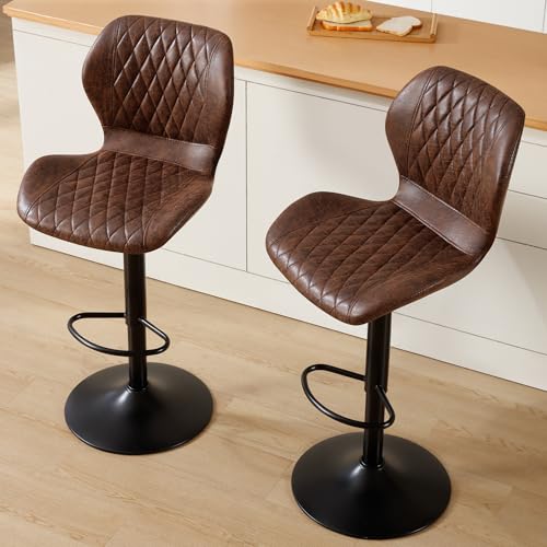 Image of Bar Stools Set of 2, Modern Swivel Counter Height Barstools for Kitchen Island Chairs, Adjustable Fabric Bar Stools with Back for Kitchen Counter Bar, Brown