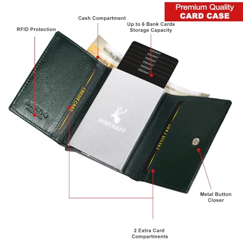 Image of Men's Genuine Leather RFID Wallet | Premium Slim Red Wallet for Men with Deer 3D Print | 8 Card Slots Secure and Durable Design | Casual Stylish | Formal & Gifting Use, Silver (Green)