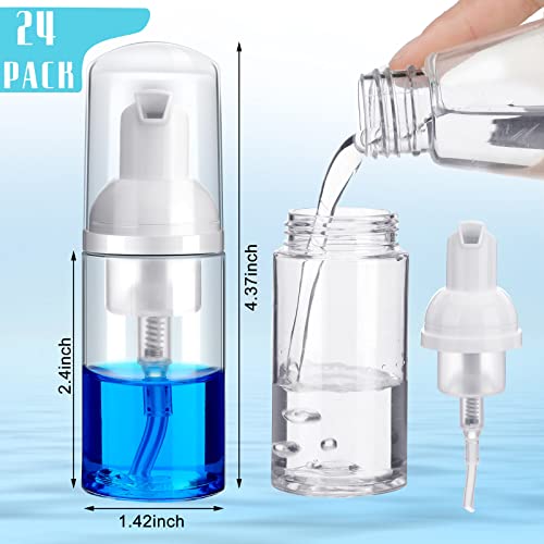 24 Pcs Foam Pump Bottles 1 Oz/ 30 ml Plastic Mini Empty Dispenser Travel Soap Foaming Bottles for Refillable Hand Sanitizer Lash Shampoo(Clear)2