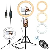 【Luz del anillo LED de 10 pulgadas】Diámetro exterior / diámetro interior-10,3 "/ 8,1", 120 cuentas de bombillas LED avanzadas, temperatura de color 2700-7000 K, sin parpadeo. Rgb ring light no más looks planos o aburridos, hace que cada foto y video se vea más profesional .¡No más imágenes oscuras!