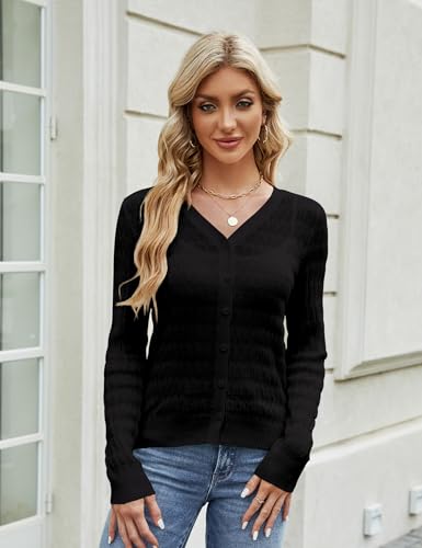 SPR&JOY Women's Long Sleeve Cropped Cardigan Sweater V Neck Elegant Shrugs for Women Black4
