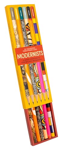 The Unemployed Philosophers Guild Modernists Pencil Set - Box Wooden Paint-Dipped Unsharpened #2 Lead Pencils, Set of 6 Unique Designs