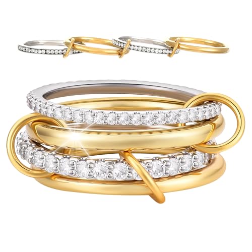 GmwyCzV Bagues Empilables pour Femmes, 18K Bague Plaqué Or Femme, Or et Argent 4 Anneaux Entrelacés Bijoux, Bague Connectée Femme, pour un Usage Quotidien et des...