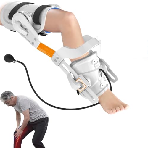 Entrenador rehabilitación articulación Rodilla, ejercitador Estiramiento piernas Ajustable con Bolsa Aire presurizada, Entrenamiento ángulo bidireccional,Terapia corrección tracción estática