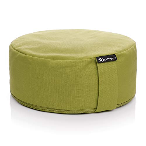 BODYMATE Coussin de méditation & Yoga (zafu) H13cm Ø31cm - Rembourrage en Coques de Sarrasin, Housse en Coton Lavable en Machine - Divers Coloris