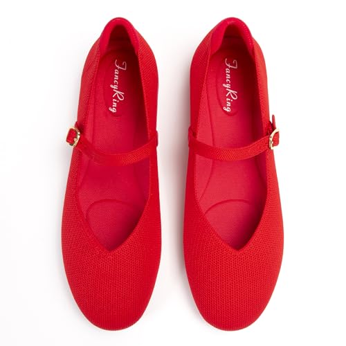 Flats for Women Mary Jane Shoes Knit Round Toe Ballet Flats with Strap Womens Comfortable Work Flat