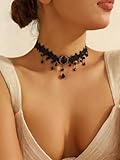 iamrzye Lace Collar Necklace for Women Black Crystal Lace Pendant Choker Necklaces Elegant Artistic Chain Tassel Necklace Vintage Velvet Necklaces Halloween Party Cosplay Costume Jewelry
