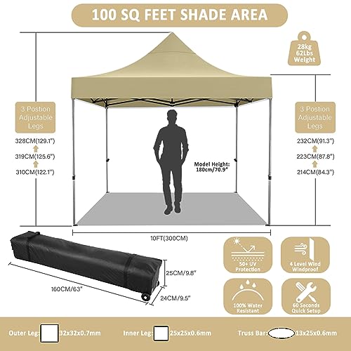 Image of COBIZI 10x10 Pop Up Canopy Tent with Sidewall,Outdoor Canopy,Yellow