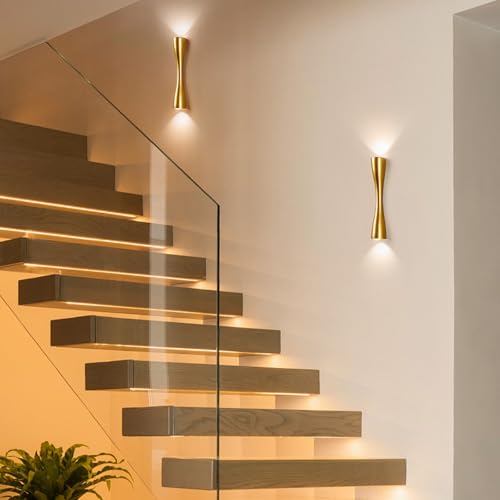 Image of Aomesinc Modern Gold Wall Sconce Up Down Wall Light Lamp Indoor LED Lighting for Bedroom Living Room Bathroom Bedside Hallway(9.4'',Warm)
