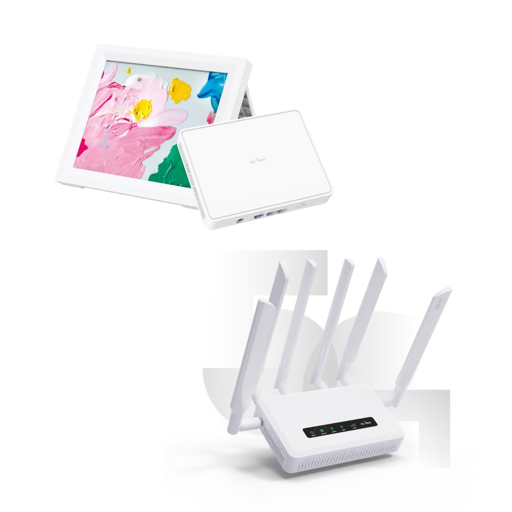 GL.iNet GL-B3000 (Marble) Wireless WiFi 6 Router with Wall-Mountable Photo Frame & GL-X3000 (Spitz AX) 5G NR AX3000 Cellular Gateway Router