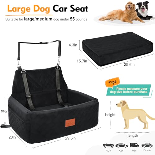 NEEZUKAR Dog Car Seat for Large Medium Dogs,Portable Washable Pet Car Seat Under 55 lbs,Dog Booster Seat with Thick Cushion,2 Safety Leashes Travel Car Dog Bed by NEEZUKAR - Used condition - Image 2