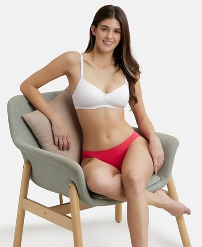 Image of Jockey FE23 Women's Wirefree Padded Super Combed Cotton Elastane Stretch Medium Coverage Multiway Styling T-Shirt Bra with Detachable Straps