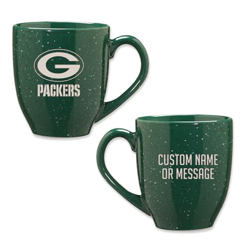 Rico Industries NFL Football Green Bay Packers Green Personalized 16 oz Team Color Laser Engraved Speckled Ceramic Coffee Mug