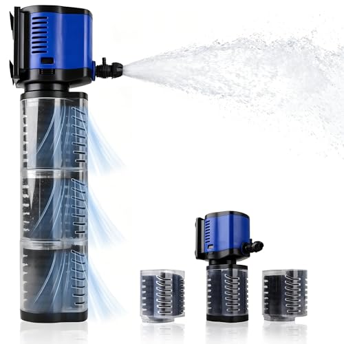 Tararium Pompe submersible 4 en 1 Filtre d'aquarium 1500 l/h pour 300-750 litres – Filtre intérieur silencieux pour grand aquarium, étang et bassin à...