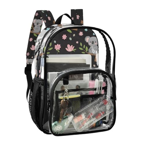 Clear Backpack Women Cute Girls Backpack Kids Boys Approved Transparent Bag Cute Cartoon Koalas Pastel Flowers2