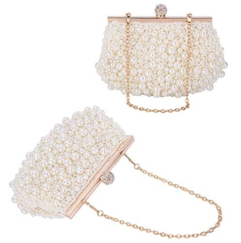 Uborse Pearl Beaded Clutch Evening Bags For Women Formal Bridal Wedding Clutch Purse Prom Cocktail Party Handbags (One Size, White) #TOP6