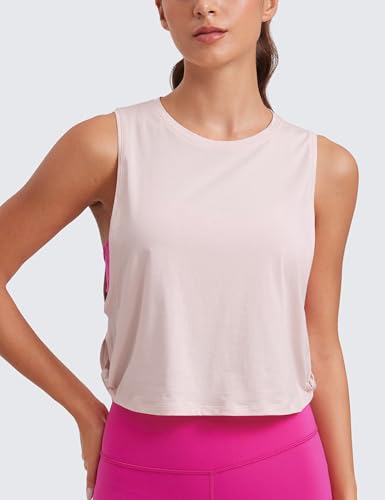 Image of CRZ YOGA Pima Cotton Dropped Armhole Tank | Workout, Naturally Soft, Loose Fit, Crop, Crewneck, Knotted Sides, Sleeveless Tops for Women