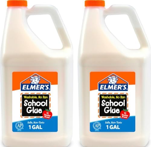 Elmer's White Liquid School Glue, 1 Gallon 2 Count, Washable, #1 Teacher Brand - Arts & Crafts, Teacher Supplies, Great for Making Slime