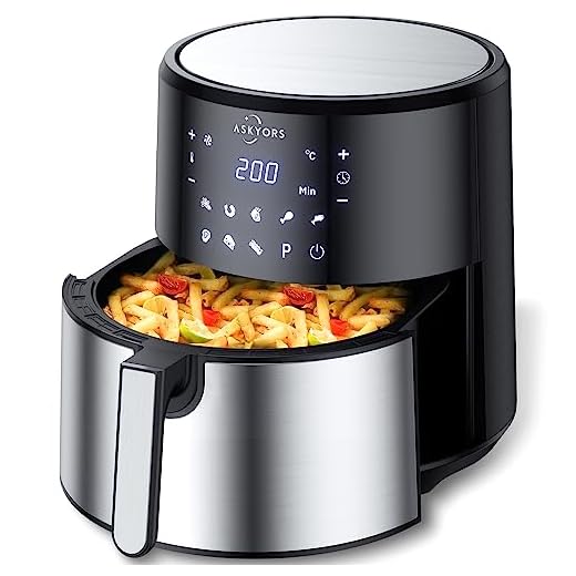 Friggitrice Ad Aria 8 Litri, Askyors Air Fryer XXL con 8 Programmi, 1700W Friggitrice Senza Olio per 6-8 persone, 32 Ricette Cartacee, LED Touch Screen